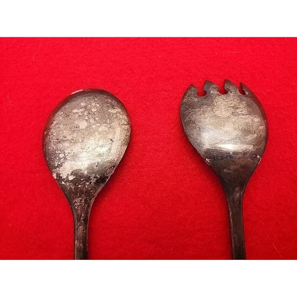 Vtg Silver-Plated Salad Serving Hostess Set Servers Made in Italy Ornate Handle